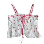Style To Moon Size M Tie Front Lace Trim Crop Top White Pink‎ Rosette Floral New Size M Photo 2