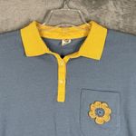 Urban Outfitters  Shirt Women Large Blue Yellow Crochet Flower Crop Casual Hippie Photo 4