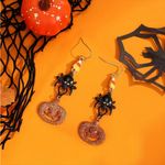 Halloween Decoration Pumpkin Dark Spider Design Dangle Earrings Zinc Alloy‎ Faux Black Photo 4