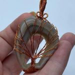 White Agate Druzy Tree Of Life Copper Wired Pendant Photo 2