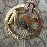 Michael Kors Large Tote Shoulder Bag Brown Leather and Jacquard Logo Print Photo 4