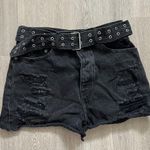 The Kooples The Koople Women Ripped Black Denim Shorts Size 30 High Waist With Belt Photo 2