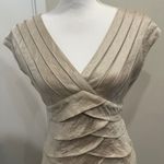 Adrianna Papell  Champagne Gold Metallic Tiered Ruffle Empire Waist Dress Formal Photo 4