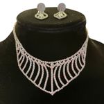 Diamond Necklace Dangle Earrings Wedding NEW Silver Photo 1