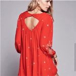 Free People Sweet Tennessee Red Floral Embroidery Open Peekaboo Back Dress Sz S Photo 2