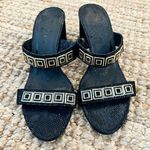 VANELI MAUREEN LEATHER MULE WITH BLOCK HEEL AND GREEK KEY DESIGN SIZE 8 Black Photo 0