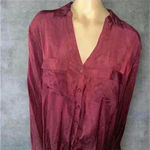 NWT New York & Company silk business casual long sleeve button down top XXL Red Photo 3
