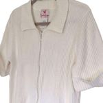 Quacker Factory Women's Ivory Short Sleeve Zip-Up Top Size L Casual Photo 1