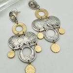 Chico's  Silver Gold Tone Statement Coin Dangle Earrings NWOT Photo 0