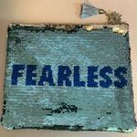 Disney  BLUE SEQUINS CLUTCH WITH “FEARLESS” WRITTEN ON IT…SNOWFLAKE ZIPPER PULL Photo 0