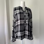Chocolate USA Chocolate U.S.A. Black & White Plaid Print Long Sleeve Blouse Photo 2