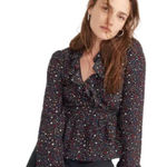Madewell  Silk Ruffle-Hem Wrap Top Size XXS Starry Night Black Red White Blue Photo 0