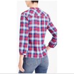 J.Crew Mercantile Flannel Plaid Popover Shirt Top Ruffle Blue Red Size XS Photo 1