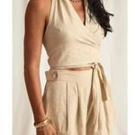 Free the Label Florence High Waisted Linen Wide Leg Shorts Pockets S Olive Green Photo 1