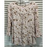 Angels Pink/Brown Cheetah Gauze Button Up Blouse Size M Tie/Tassel 3/4 Bell Sl Brown Size M Photo 5