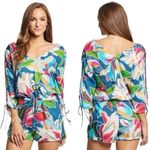 La Blanca Floral Romper Medium Cover Up Resort Colorful Tropical Lightweight Photo 1