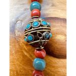 Vintage Handmade Bead Beaded Necklace W/earrings Tibetan Faux Turquoise Coral Orange Photo 14