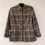 Bogner Wool Button Down Jacket in Brown Plaid Size 12 Tan Photo 0