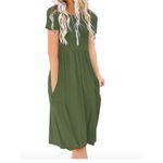 DB MOON Women's Olive Green‎ Casual Short Sleeve Midi Dress With Pockets XL Green Photo 1