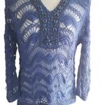 Chico's  Blue Crochet Knit Beaded V-Neck Sweater Top Womens Size 1 Photo 0