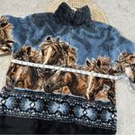Mazmania Women’s Vtg Horse Print Equestrian Fleece Jacket Full Zip High Neck XL Blue Photo 12
