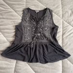 Lucky Brand  Charcoal Embroidered Blouse Photo 1