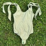 Princess Polly Green Ribbed Shoulder Tie Bodysuit Photo 3