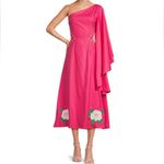 FANM MON Amarya Pink One Shoulder Dress Long Sleeve Cutout Embroidered XS‎ New Photo 2