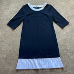 Venus Black Dress With White‎ Collar and Ruffle Hem Peplum Business Womens Small Photo 1