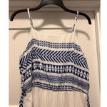 Cezele Boho Maxi Dress Size Medium White & Blue Tiered Hem Belt Spaghetti Straps Photo 1