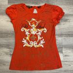 Old Skool Orange Graphic Logo Short Sleeve Keyhole Back Women's Tee Size Large Photo 3