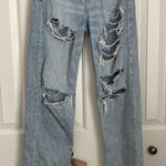 American Eagle  Highest Rise Baggy‎ Straight Jeans Light Wash Distressed Photo 0