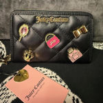 Juicy Couture  Black Quilted Zip Wallet Gold Logo Charm Wristlet Y2K Photo 0