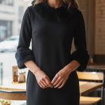 NWT Tyler Boe Chelsey Fur Trim Cashmere Blend Black Party Dress L Size L Photo 0