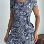 Vintage floral geometric print faux wrap mini dress S/M Blue Photo 0