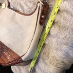 Brahmin Canvas and Warm Brown Crocodile Leather Shoulder Bag with Medallion Photo 11