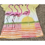 White Stag  Women's Yellow Bejeweled Pink Flamingo Short Sleeve Tee Size Small Photo 3