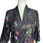 Vintage 70s Teddi Of California Kimono Style Top Size Small Black Floral Bird Photo 1