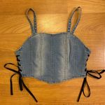 None Denim Cropped Corset Top Photo 4