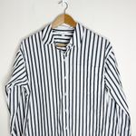 J.Jill Classic Black/White Striped Long Sleeve Relaxed Fit Button Photo 2