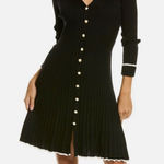 Taylor Ribbed Button Down Fit and Flare Long Sleeves Sweater Dress C Black SZ M Size M Photo 0