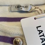 LATAHUO Women Gold Button Down Cardigan Lavender White Crew Neck size Medium Purple Photo 2
