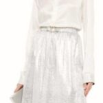 Shrimps Pearl bow embellished metallic jacquard skirt silver size 8 Photo 11