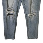 American Eagle  Mom Straight Jeans Size 8 Light Wash High Rise Distressed Stretch Photo 2