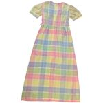 Vintage Unbranded Spring Easter pastel plaid eyelet maxi dress medium Pink Photo 4
