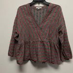 Madewell Shirt Women's Large Grey Red Striped VNeck Long Sleeve Cotton Blend Photo 0
