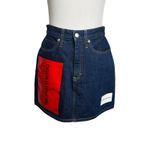 Calvin Klein Jeans  HR Raw Denim MINI Skirt with Vinyl Sleeve Logo Sz 27 Photo 1