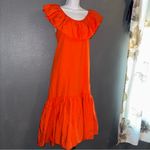Anthropologie  New w $208 Tags Whit Two Red Orange Off The Shoulder Dress Medium Photo 3