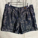 Anthropologie Coquille High Rise Shorts Navy and Pale Gold Shimmer Size 8 Photo 0