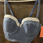 Colsie Denim Blue Bralette with White Lace Size XL Photo 1